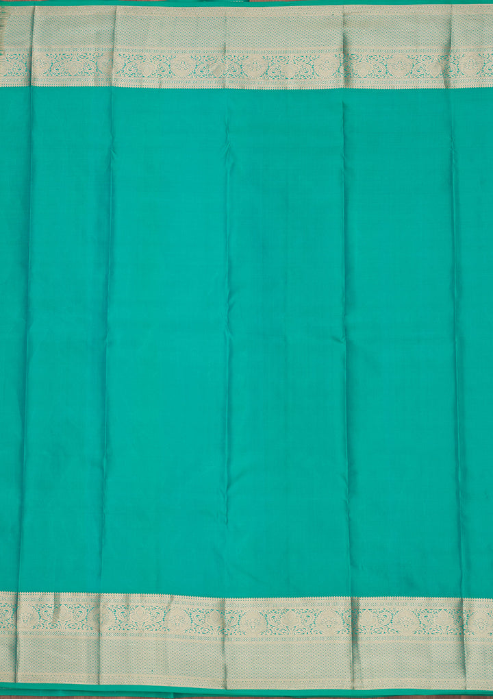 Turquoise Blue Pure Silk Jaal Gold Zariwork Saree With Matching Blouse Piece