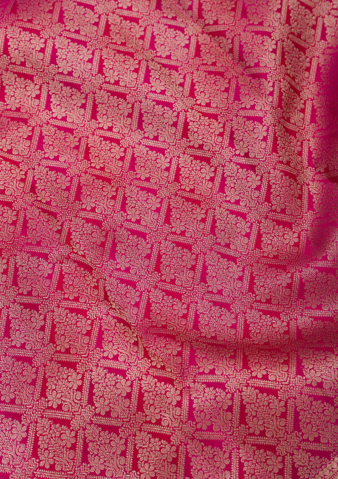 Magenta Pink Silk Jaal Gold Zariwork Saree With Matching Blouse Piece