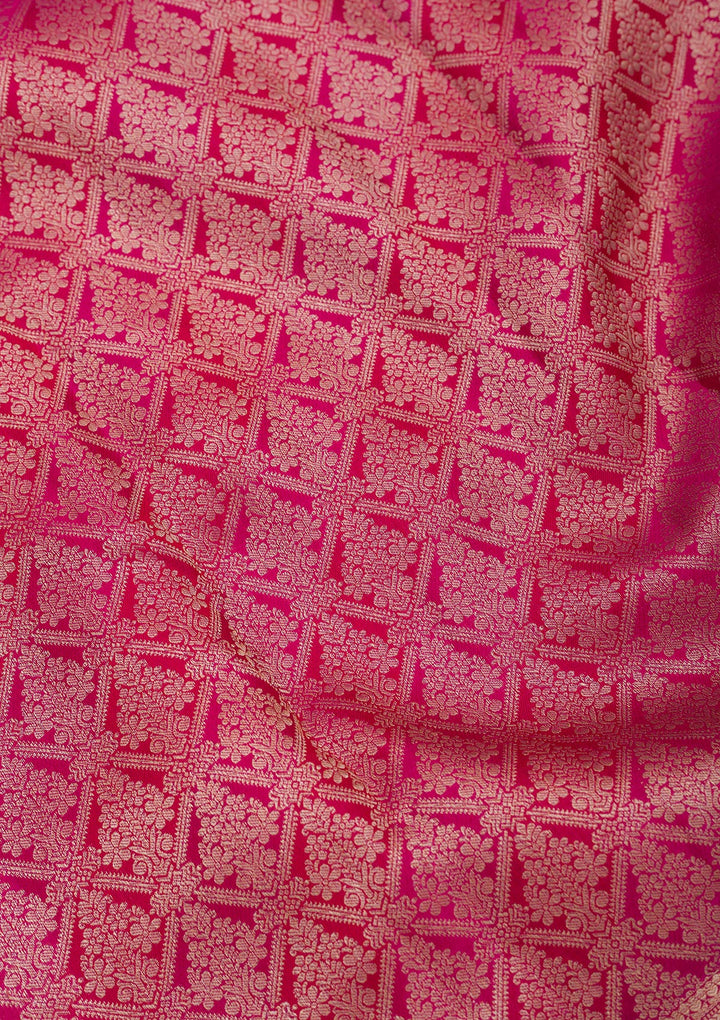 Magenta Pink Silk Jaal Gold Zariwork Saree With Matching Blouse Piece