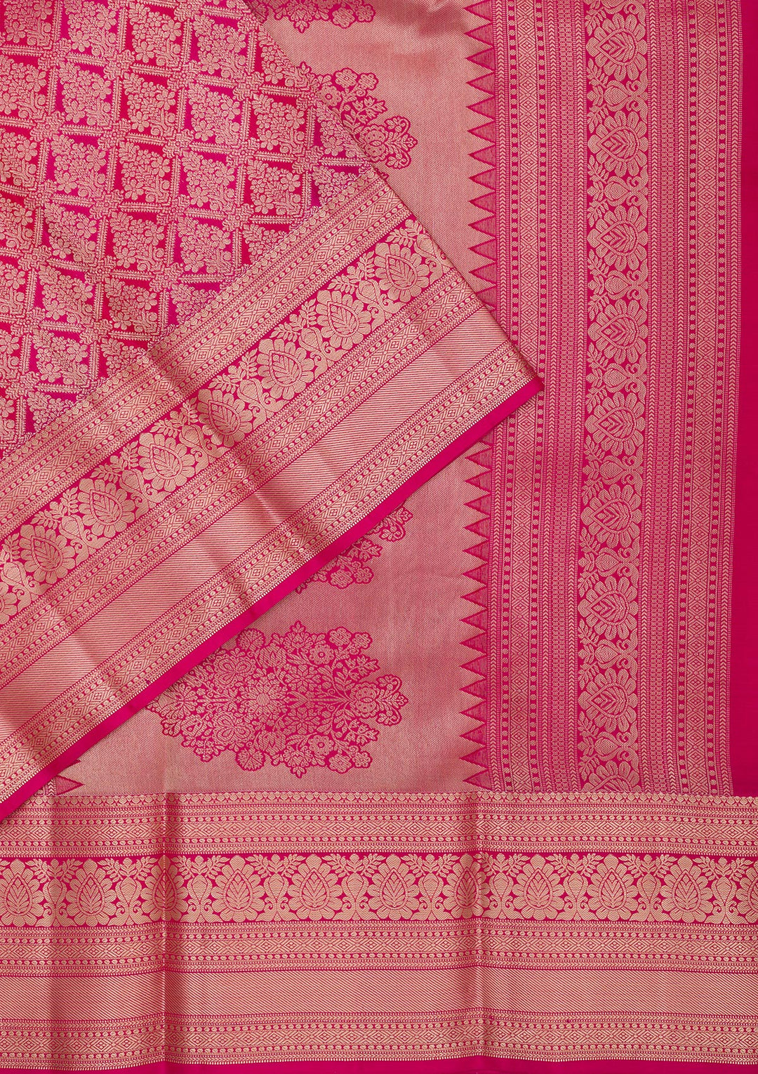 Magenta Pink Silk Jaal Gold Zariwork Saree With Matching Blouse Piece