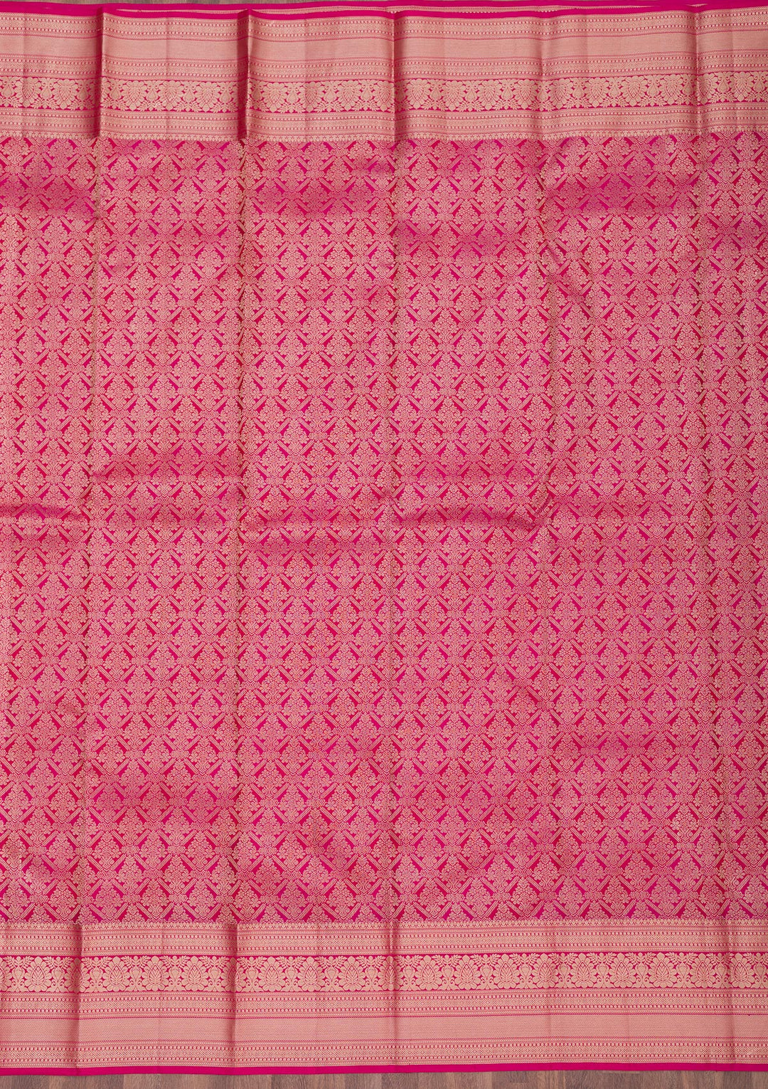 Magenta Pink Silk Jaal Gold Zariwork Saree With Matching Blouse Piece