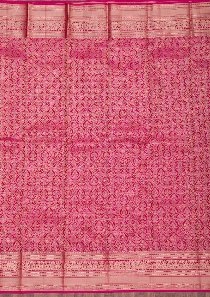 Magenta Pink Silk Jaal Gold Zariwork Saree With Matching Blouse Piece