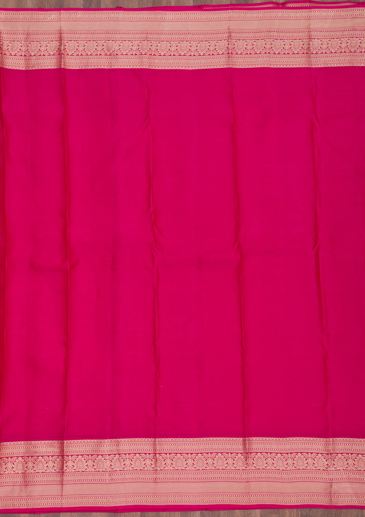 Magenta Pink Silk Jaal Gold Zariwork Saree With Matching Blouse Piece