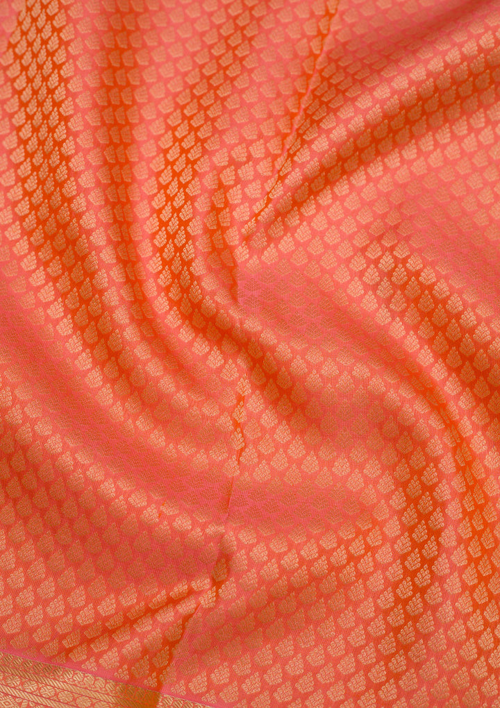 Light Orange Silk Jaal Gold Zariwork Saree With Matching Blouse Piece