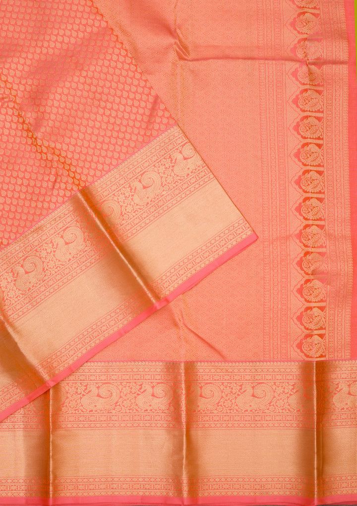 Light Orange Silk Jaal Gold Zariwork Saree With Matching Blouse Piece