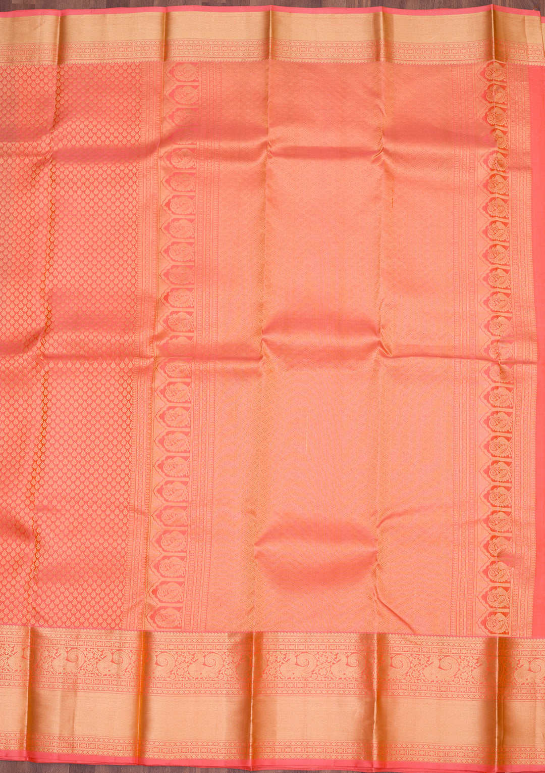 Light Orange Silk Jaal Gold Zariwork Saree With Matching Blouse Piece