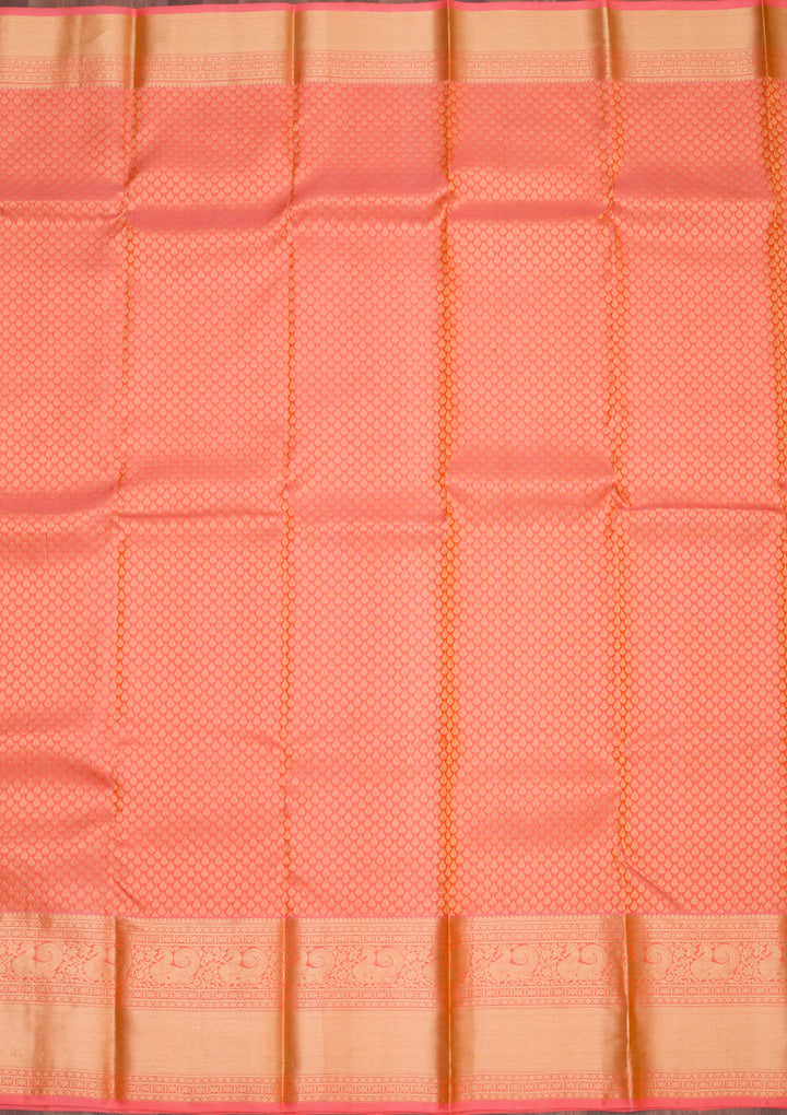Light Orange Silk Jaal Gold Zariwork Saree With Matching Blouse Piece