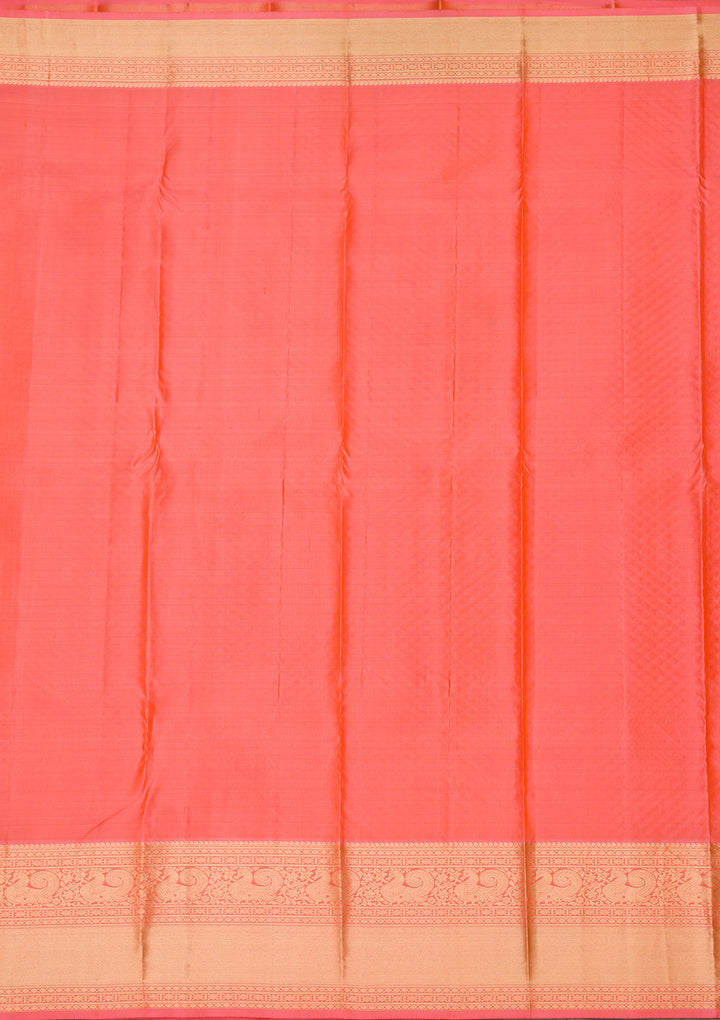 Light Orange Silk Jaal Gold Zariwork Saree With Matching Blouse Piece