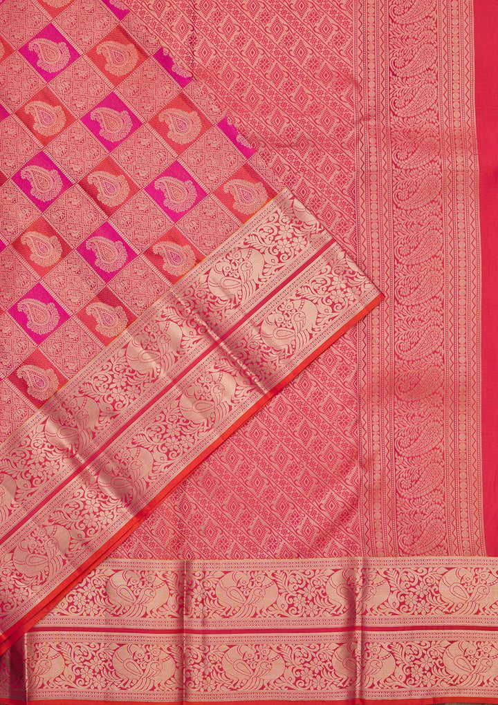 Orange Pure Silk Jaal Silver Zariwork Saree With Matching Blouse Piece