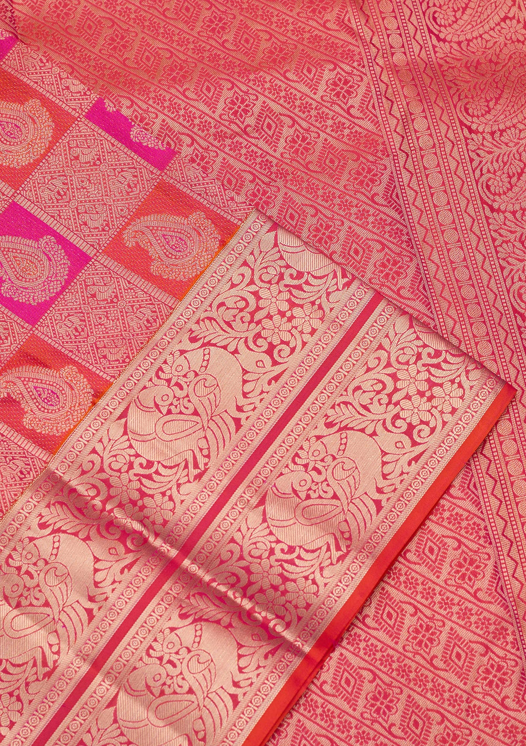 Orange Pure Silk Jaal Silver Zariwork Saree With Matching Blouse Piece