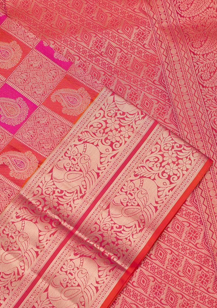Orange Pure Silk Jaal Silver Zariwork Saree With Matching Blouse Piece
