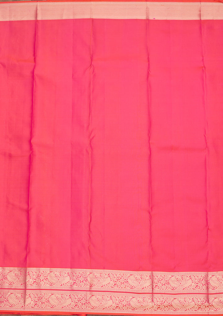 Orange Pure Silk Jaal Silver Zariwork Saree With Matching Blouse Piece