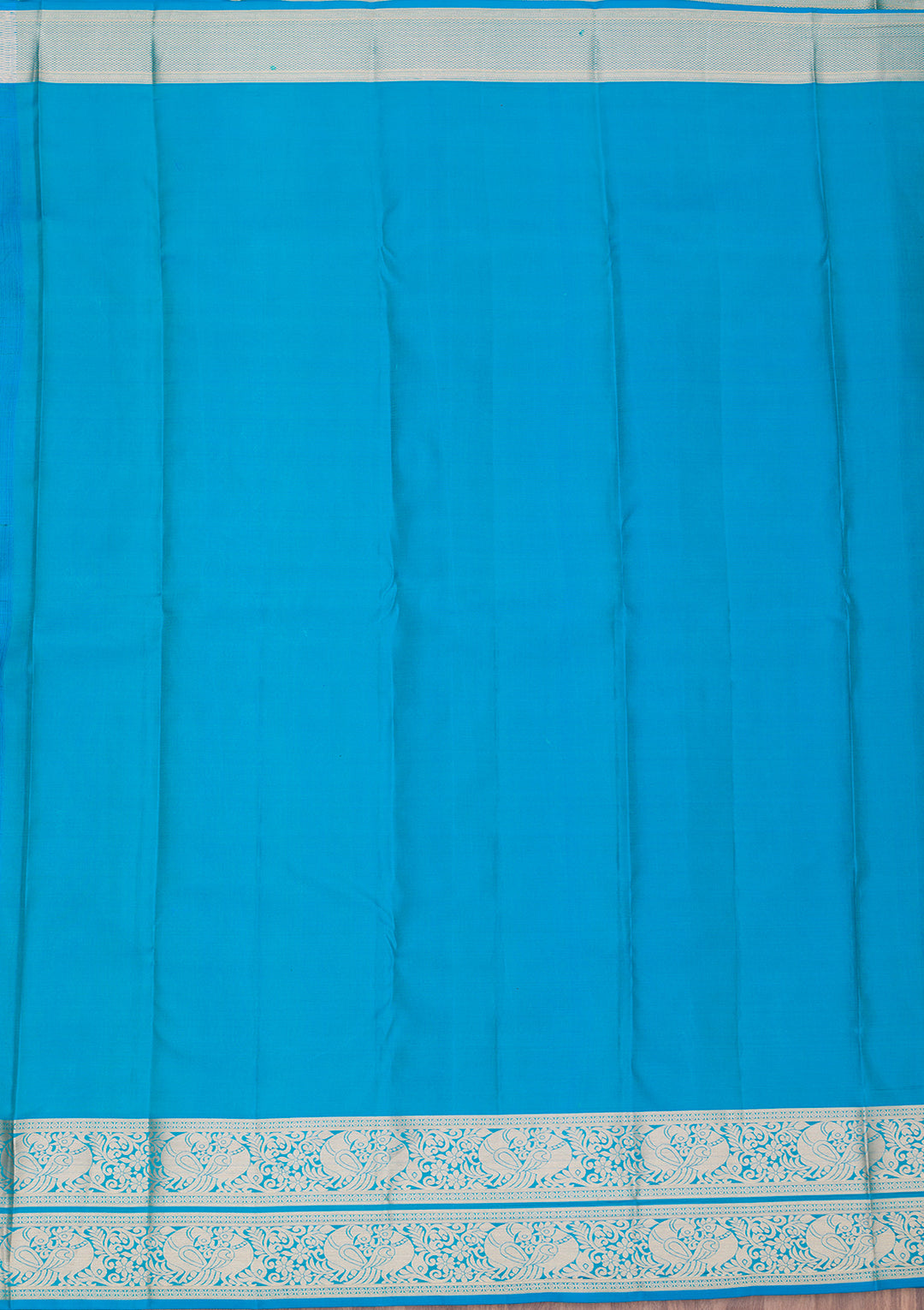 Turquoise Blue Pure Silk Jaal Silver Zariwork Saree With Matching Blouse Piece
