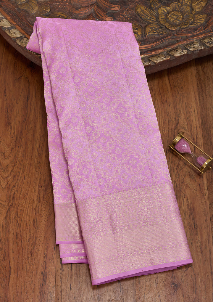 Light Lavender Silk Jaal Gold Zariwork Saree With Matching Blouse Piece