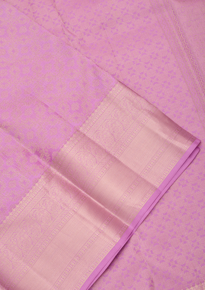 Light Lavender Silk Jaal Gold Zariwork Saree With Matching Blouse Piece
