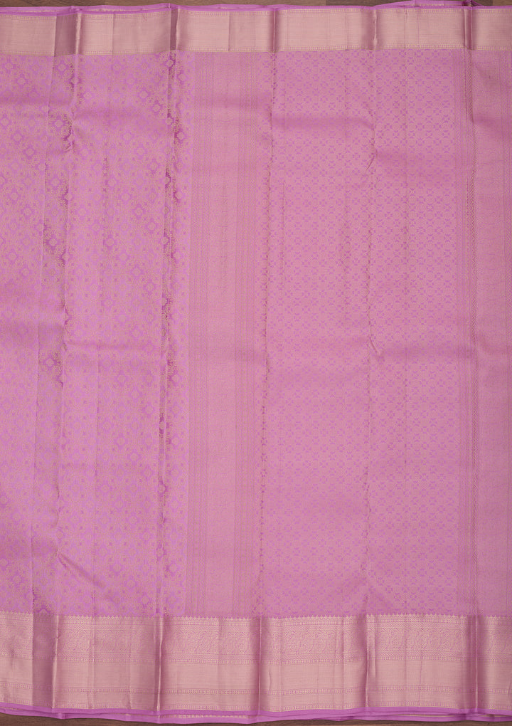 Light Lavender Silk Jaal Gold Zariwork Saree With Matching Blouse Piece