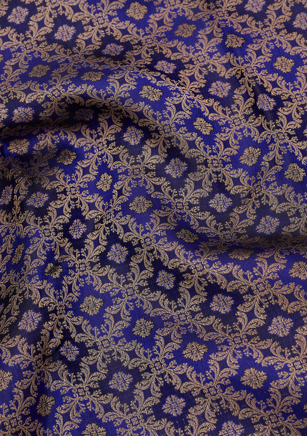Royal Blue Silk Jaal Gold Zariwork Saree With Matching Blouse Piece
