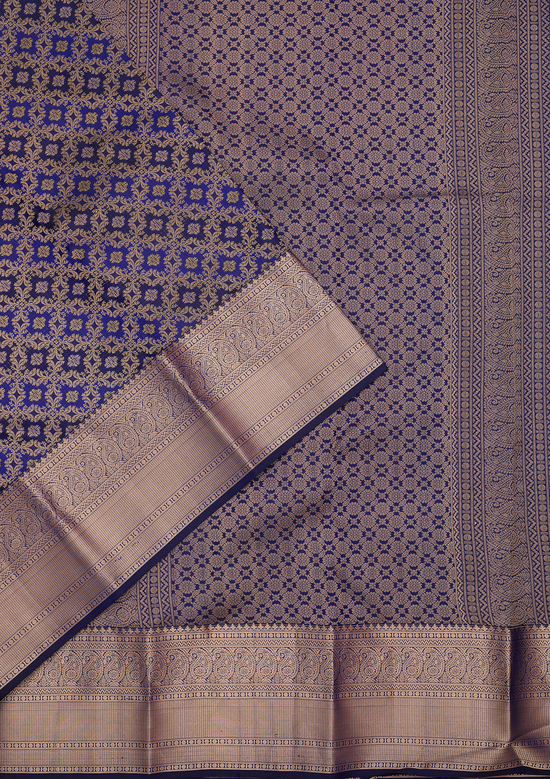 Royal Blue Silk Jaal Gold Zariwork Saree With Matching Blouse Piece