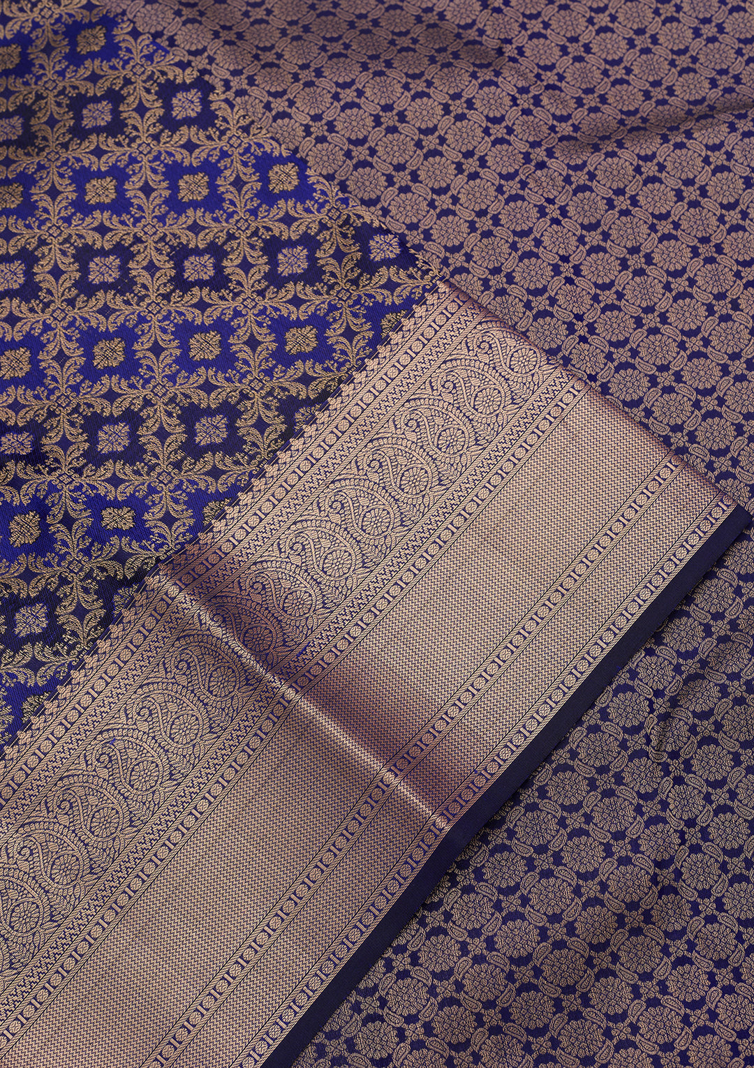 Royal Blue Silk Jaal Gold Zariwork Saree With Matching Blouse Piece