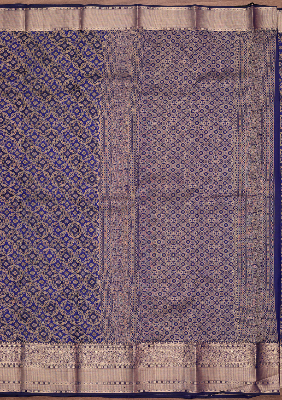 Royal Blue Silk Jaal Gold Zariwork Saree With Matching Blouse Piece