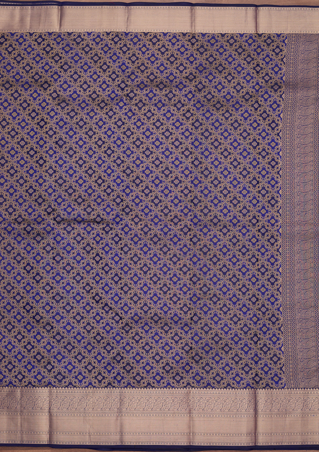 Royal Blue Silk Jaal Gold Zariwork Saree With Matching Blouse Piece