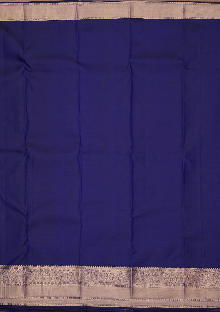 Royal Blue Silk Jaal Gold Zariwork Saree With Matching Blouse Piece
