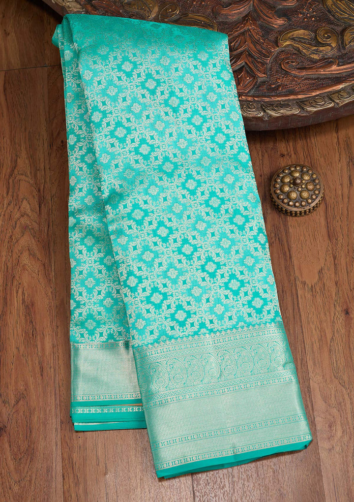 Turquoise Blue Zariwork (Silver) Silk Silk_Saree