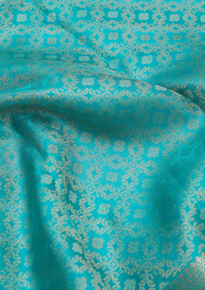 Turquoise Blue Zariwork (Silver) Silk Silk_Saree