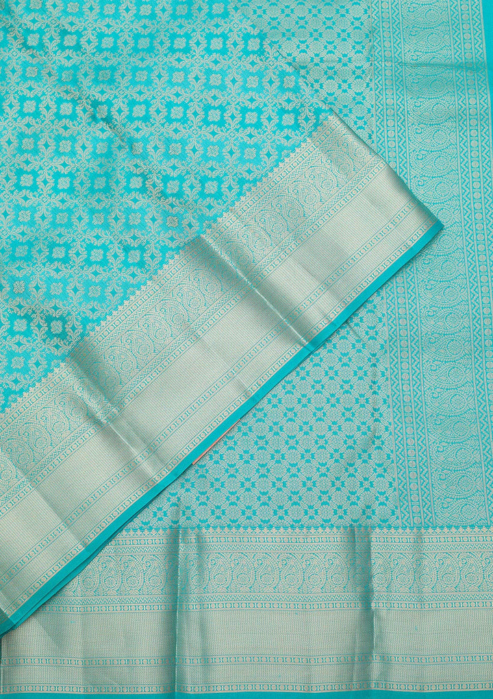 Turquoise Blue Zariwork (Silver) Silk Silk_Saree