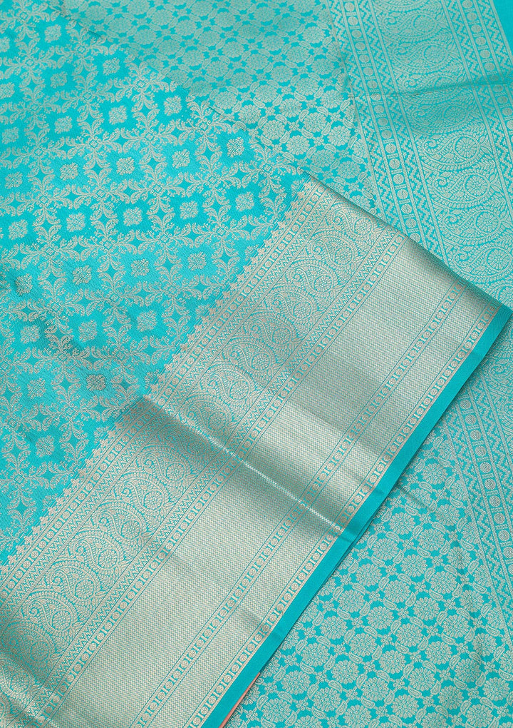 Turquoise Blue Zariwork (Silver) Silk Silk_Saree