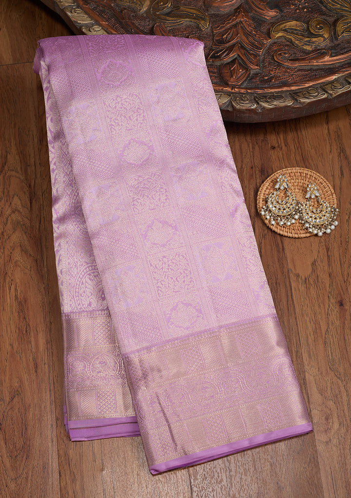 Lavender Silk Jaal Silver Zariwork Saree With Matching Blouse Piece