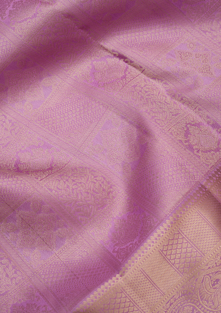 Lavender Silk Jaal Silver Zariwork Saree With Matching Blouse Piece