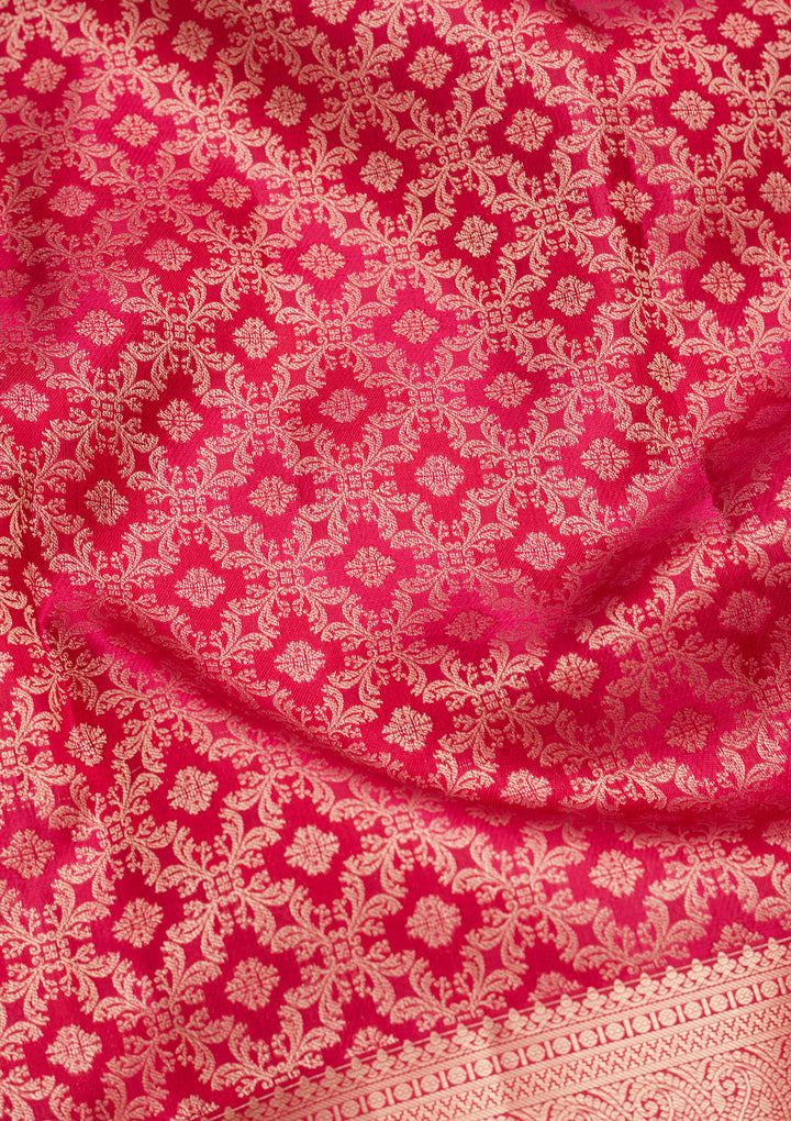 Rani Pink Silk Jaal Saree With Matching Blouse Piece
