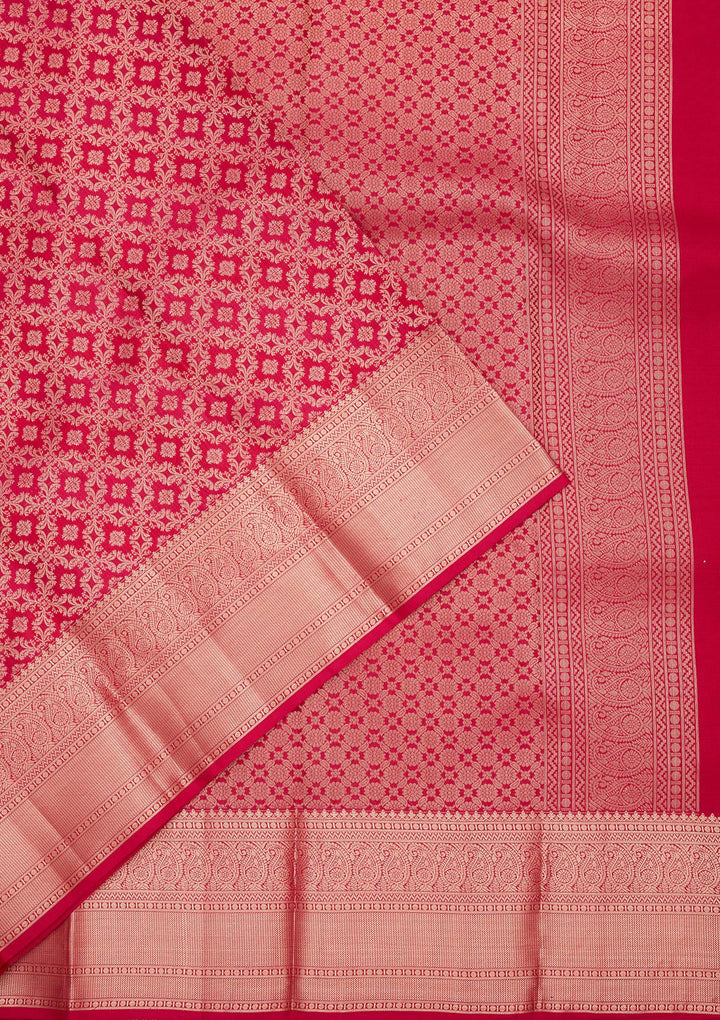 Rani Pink Silk Jaal Saree With Matching Blouse Piece