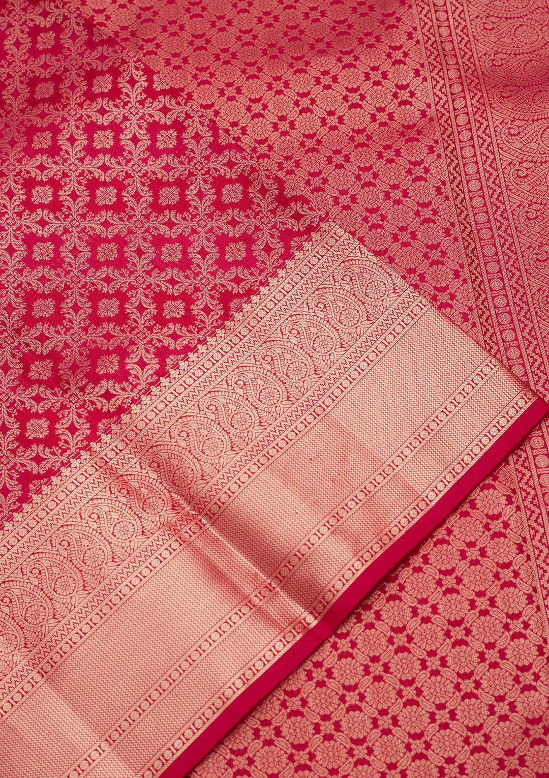Rani Pink Silk Jaal Saree With Matching Blouse Piece
