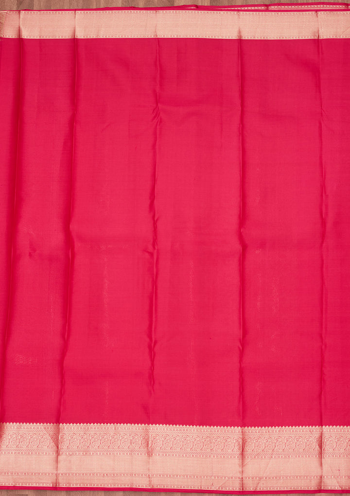 Rani Pink Silk Jaal Saree With Matching Blouse Piece