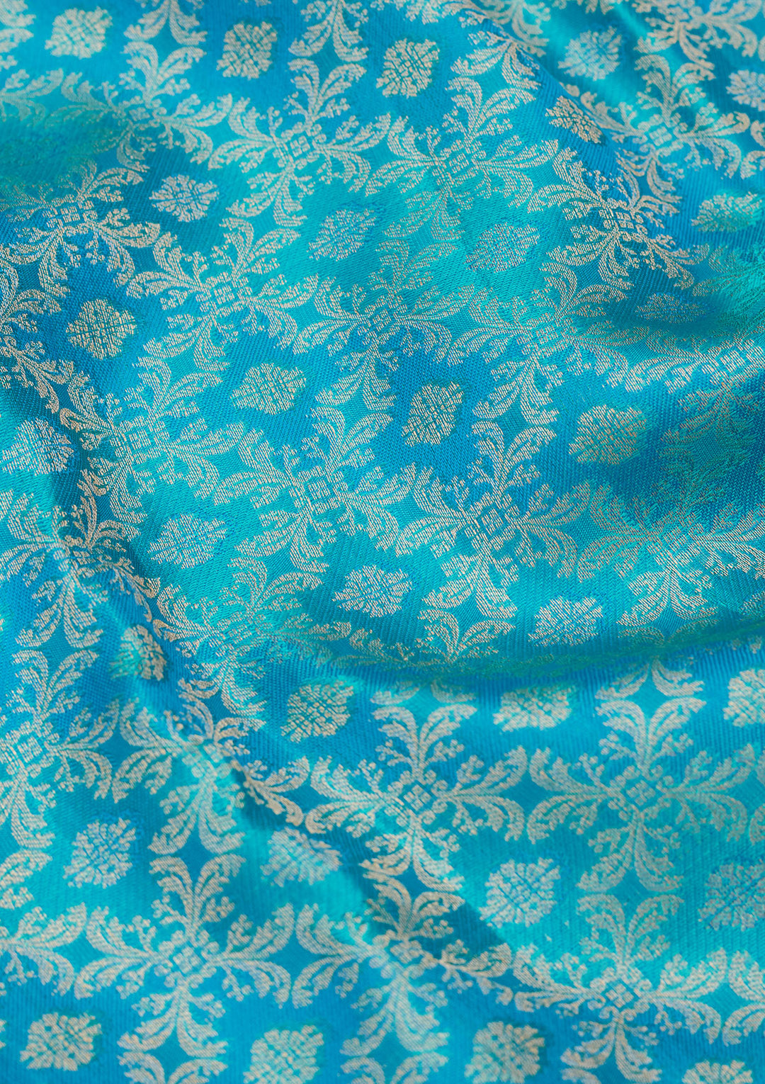 Turquoise Blue Silk Jaal Saree With Matching Blouse Piece