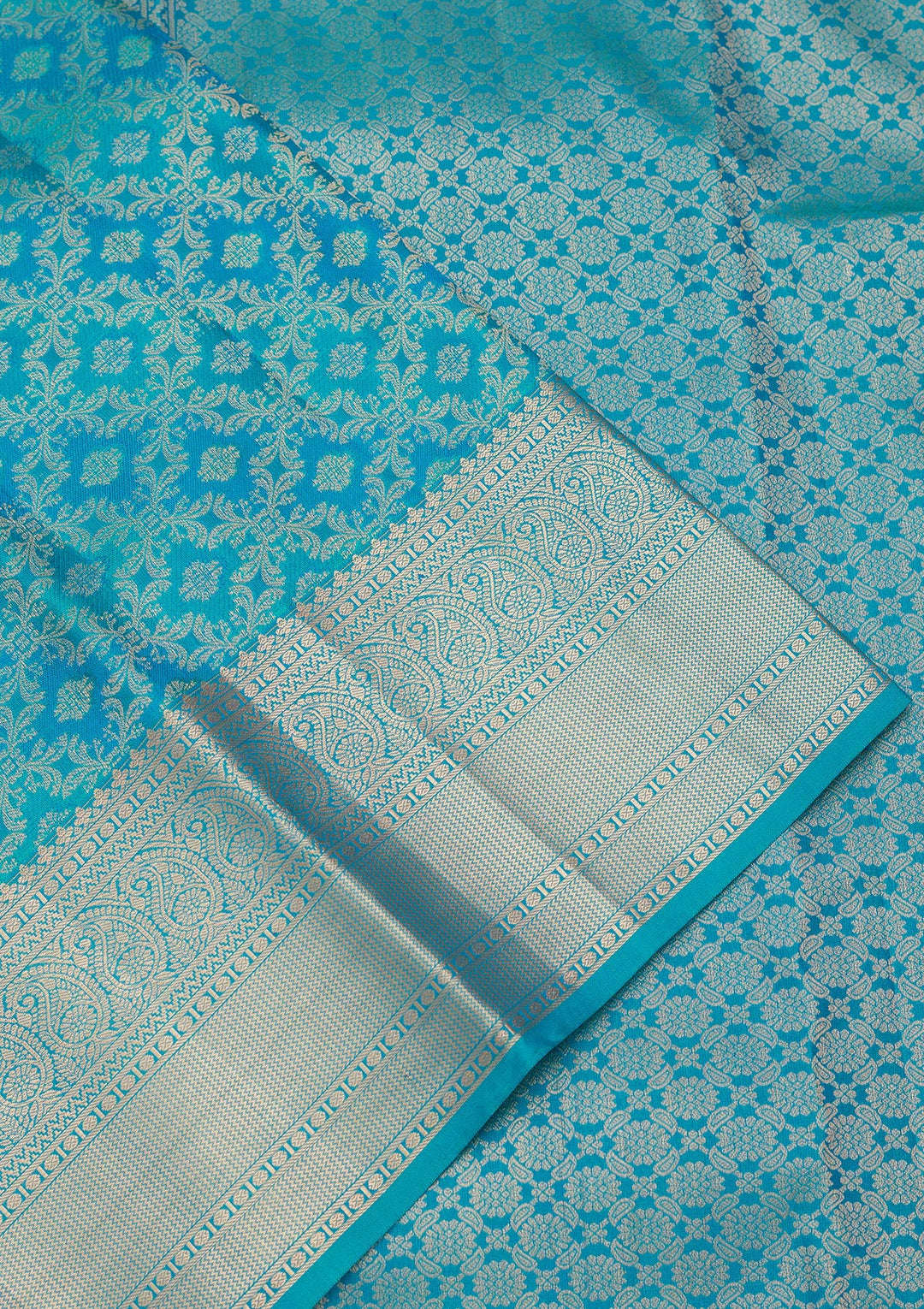 Turquoise Blue Silk Jaal Saree With Matching Blouse Piece