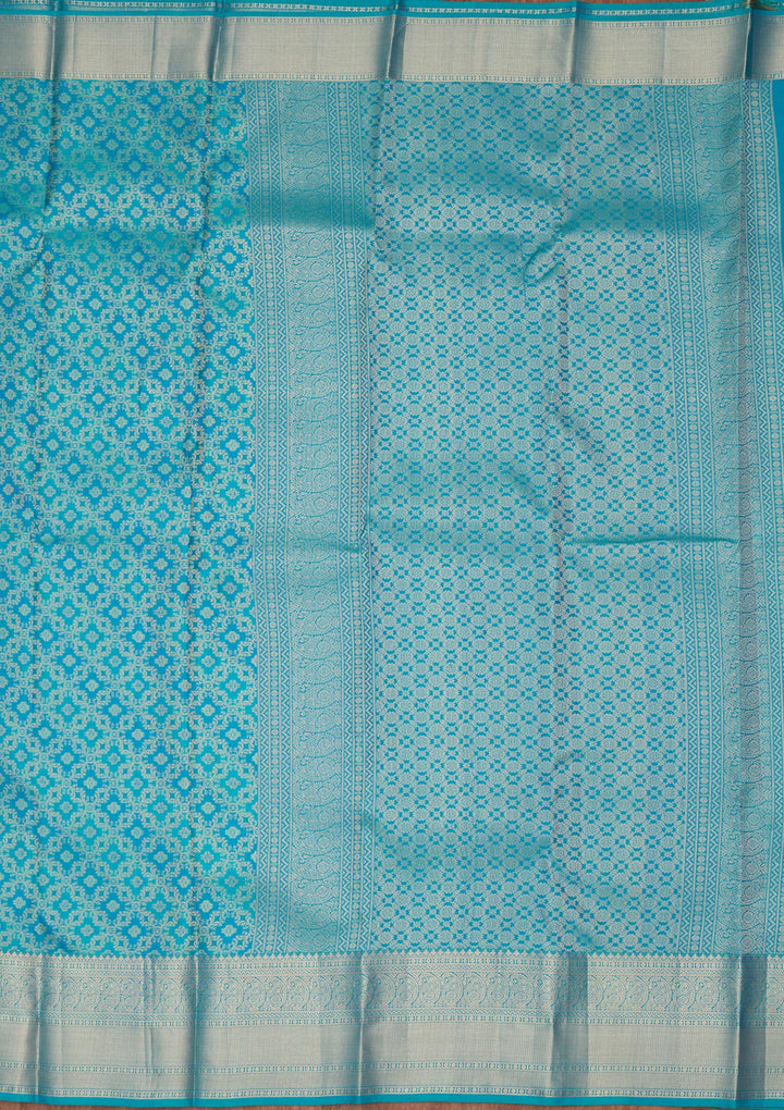 Turquoise Blue Silk Jaal Saree With Matching Blouse Piece