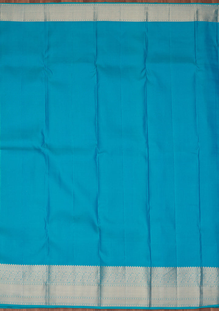 Turquoise Blue Silk Jaal Saree With Matching Blouse Piece