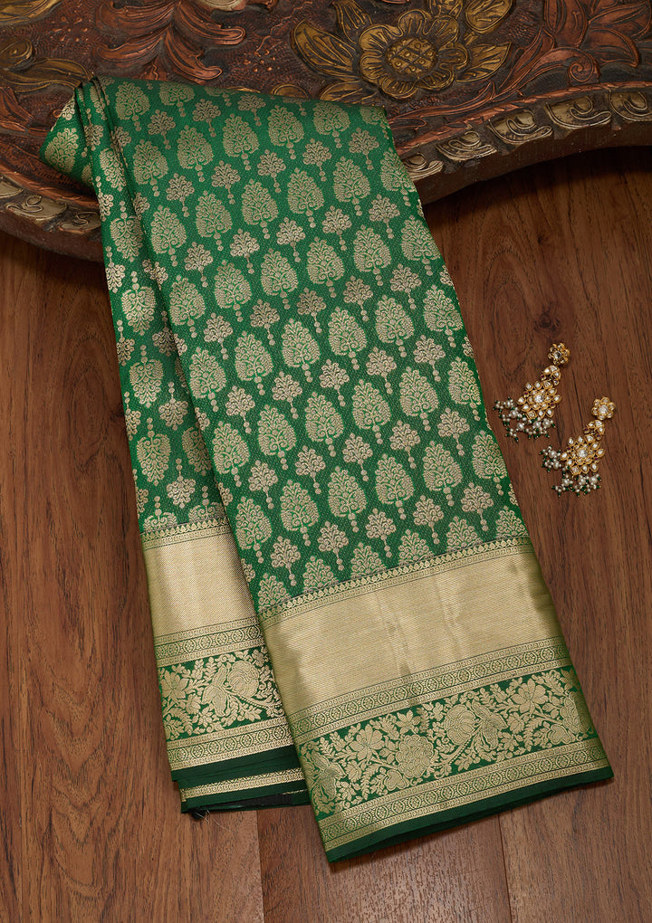 Bottle Green Silk Jaal Saree With Matching Blouse Piece