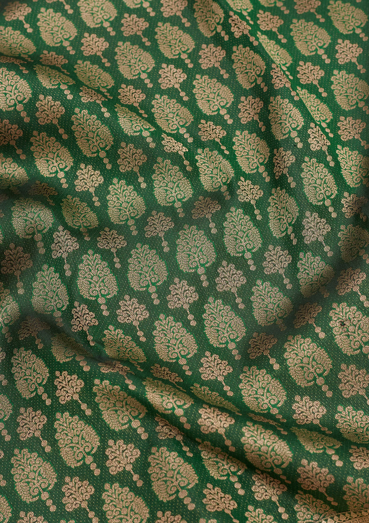 Bottle Green Silk Jaal Saree With Matching Blouse Piece