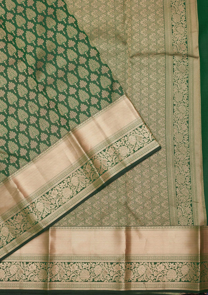 Bottle Green Silk Jaal Saree With Matching Blouse Piece
