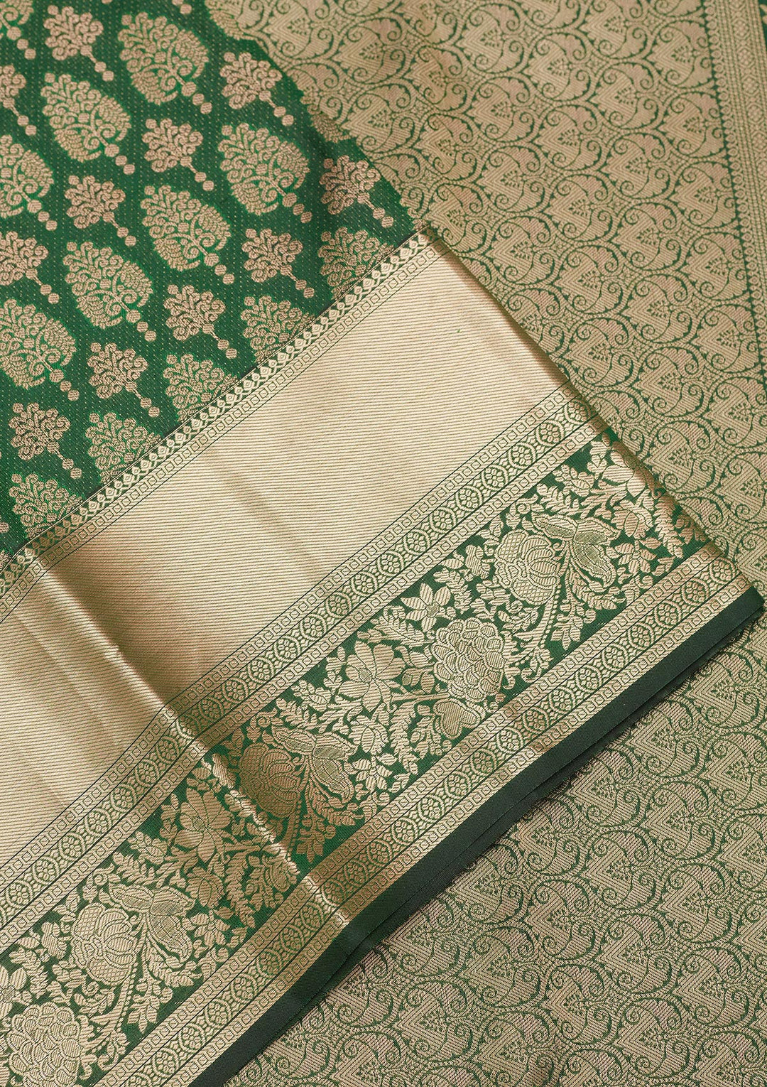 Bottle Green Silk Jaal Saree With Matching Blouse Piece