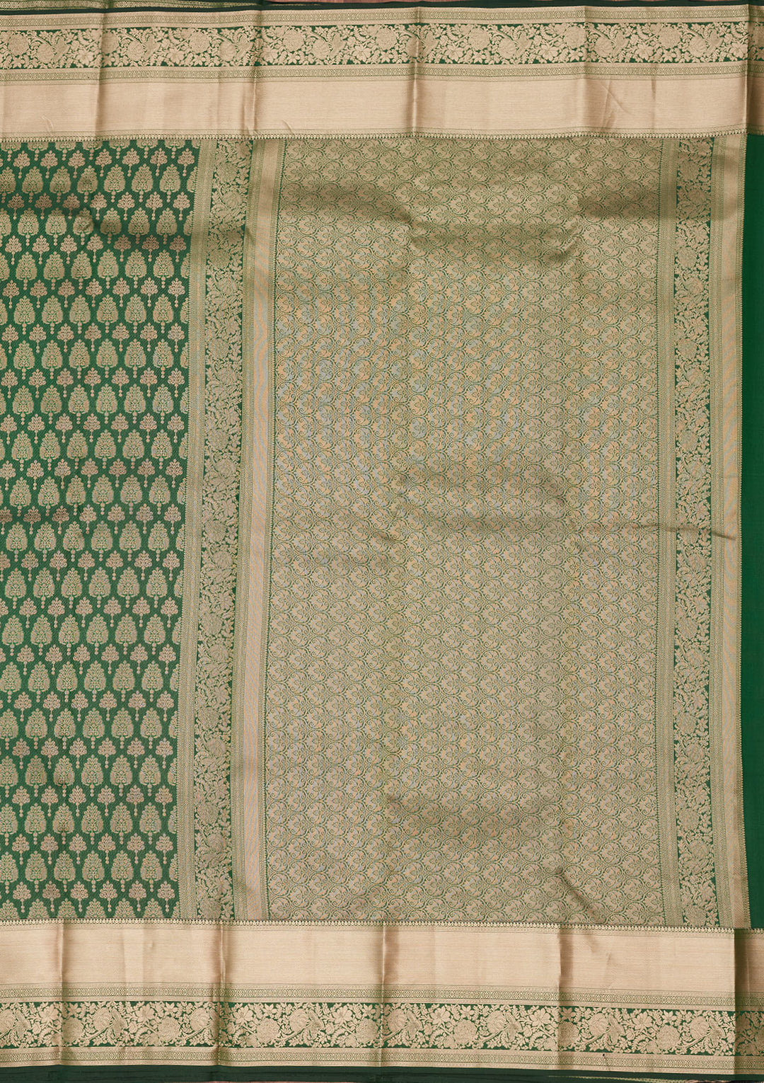Bottle Green Silk Jaal Saree With Matching Blouse Piece