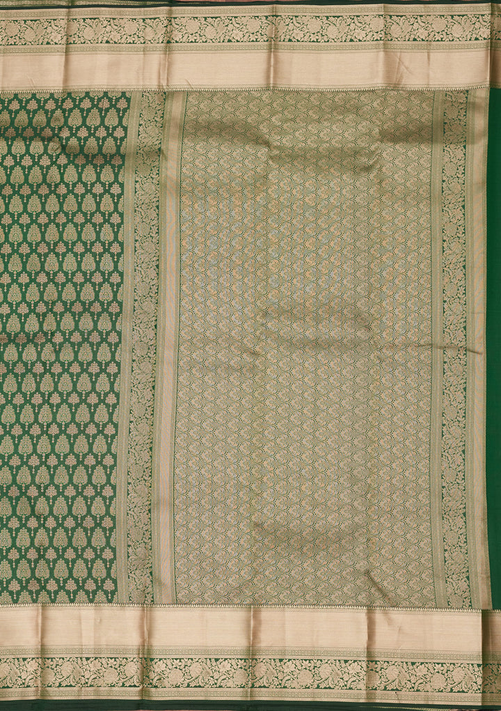 Bottle Green Silk Jaal Saree With Matching Blouse Piece