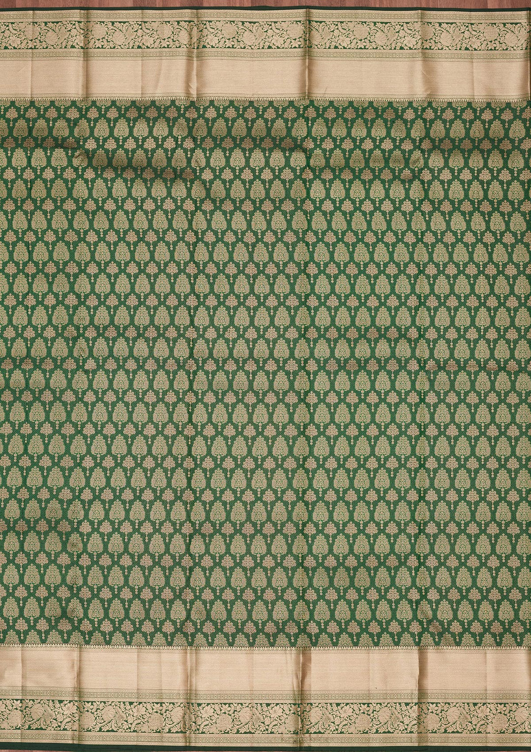 Bottle Green Silk Jaal Saree With Matching Blouse Piece