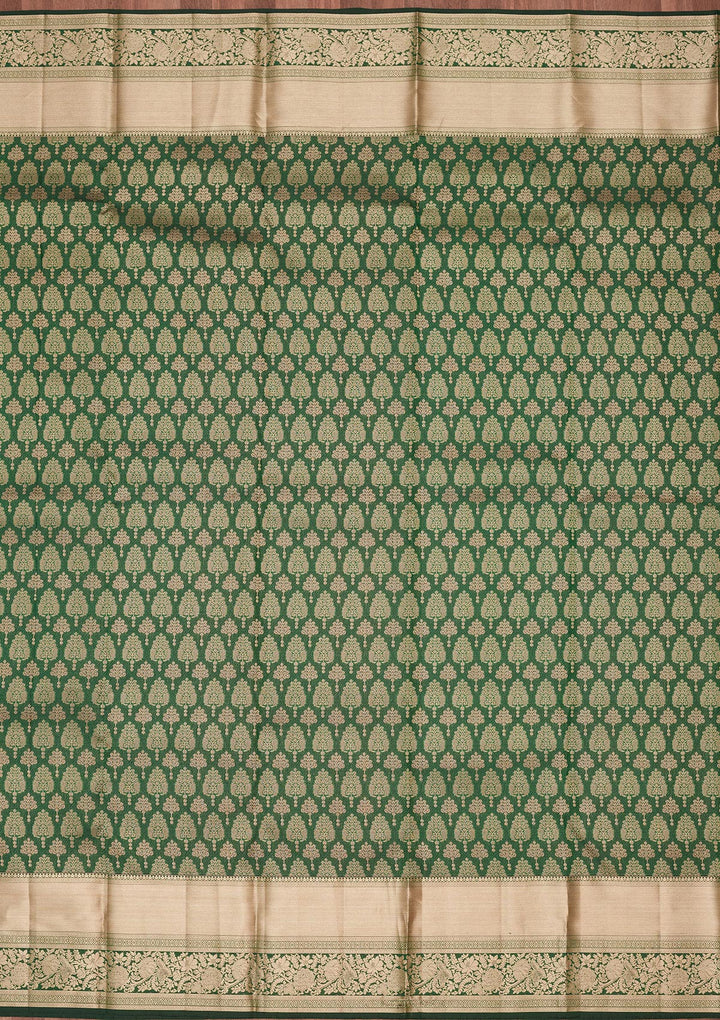 Bottle Green Silk Jaal Saree With Matching Blouse Piece