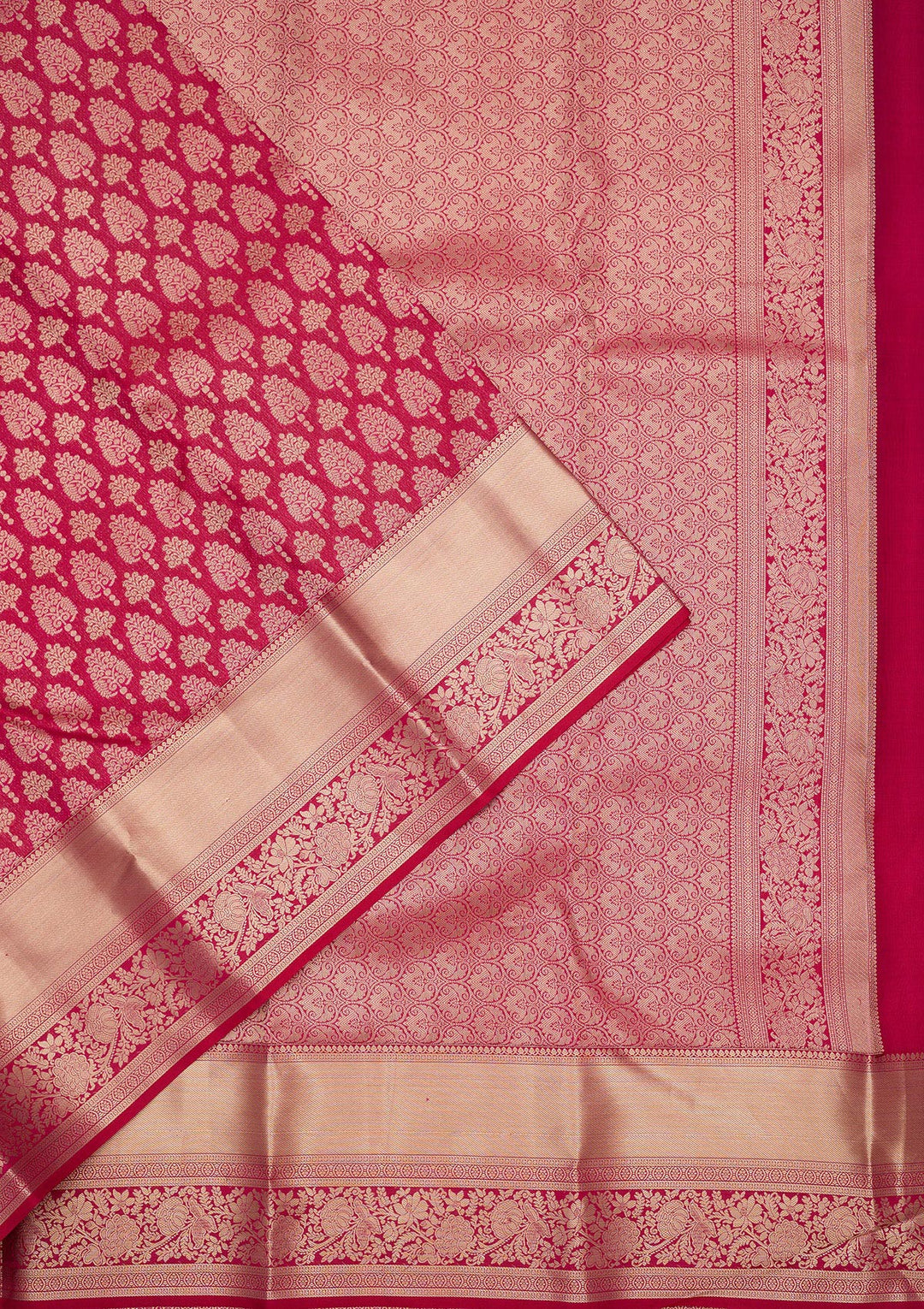Magenta Pink Silk Jaal Gold Zariwork Saree With Matching Blouse Piece