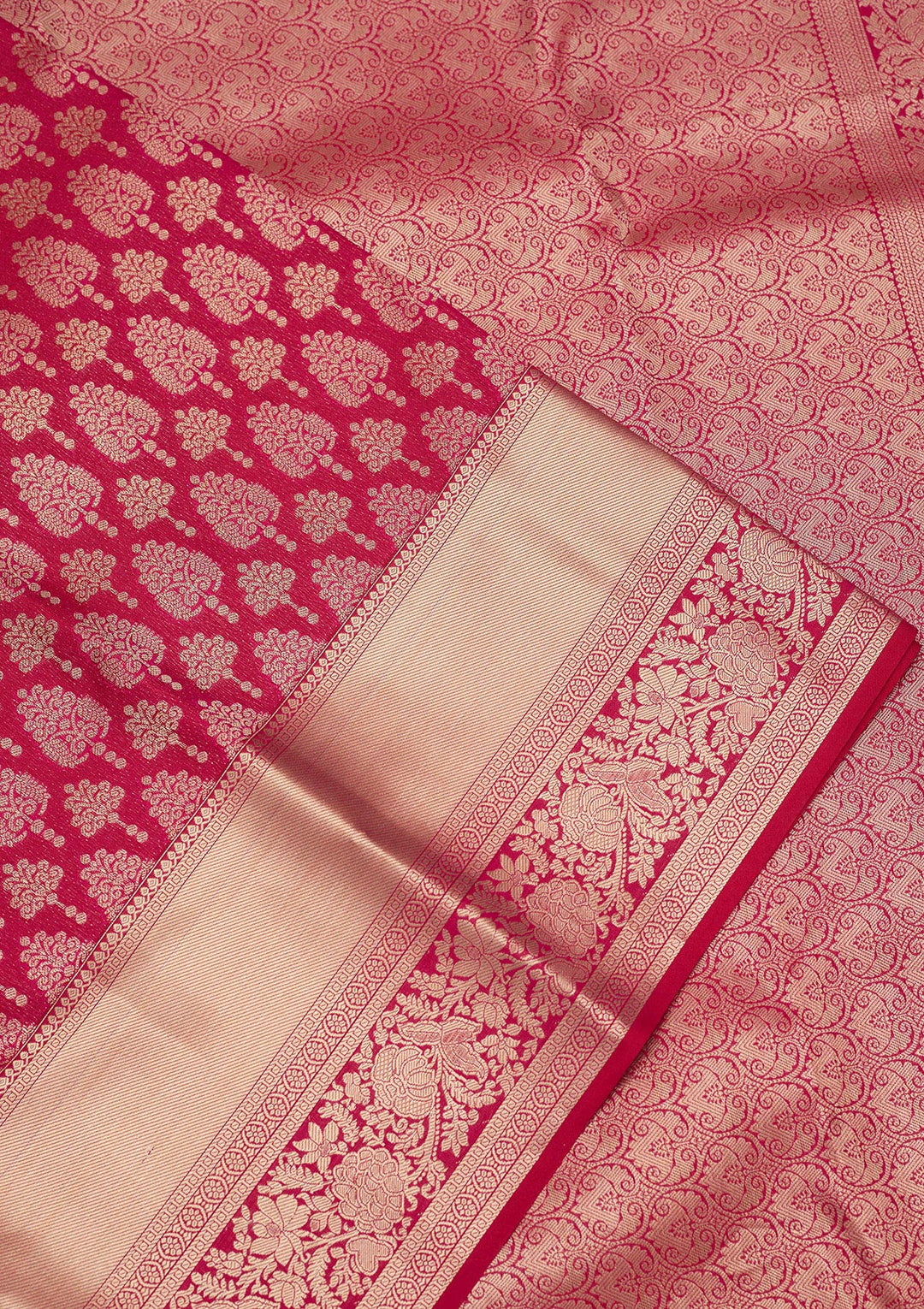 Magenta Pink Silk Jaal Gold Zariwork Saree With Matching Blouse Piece